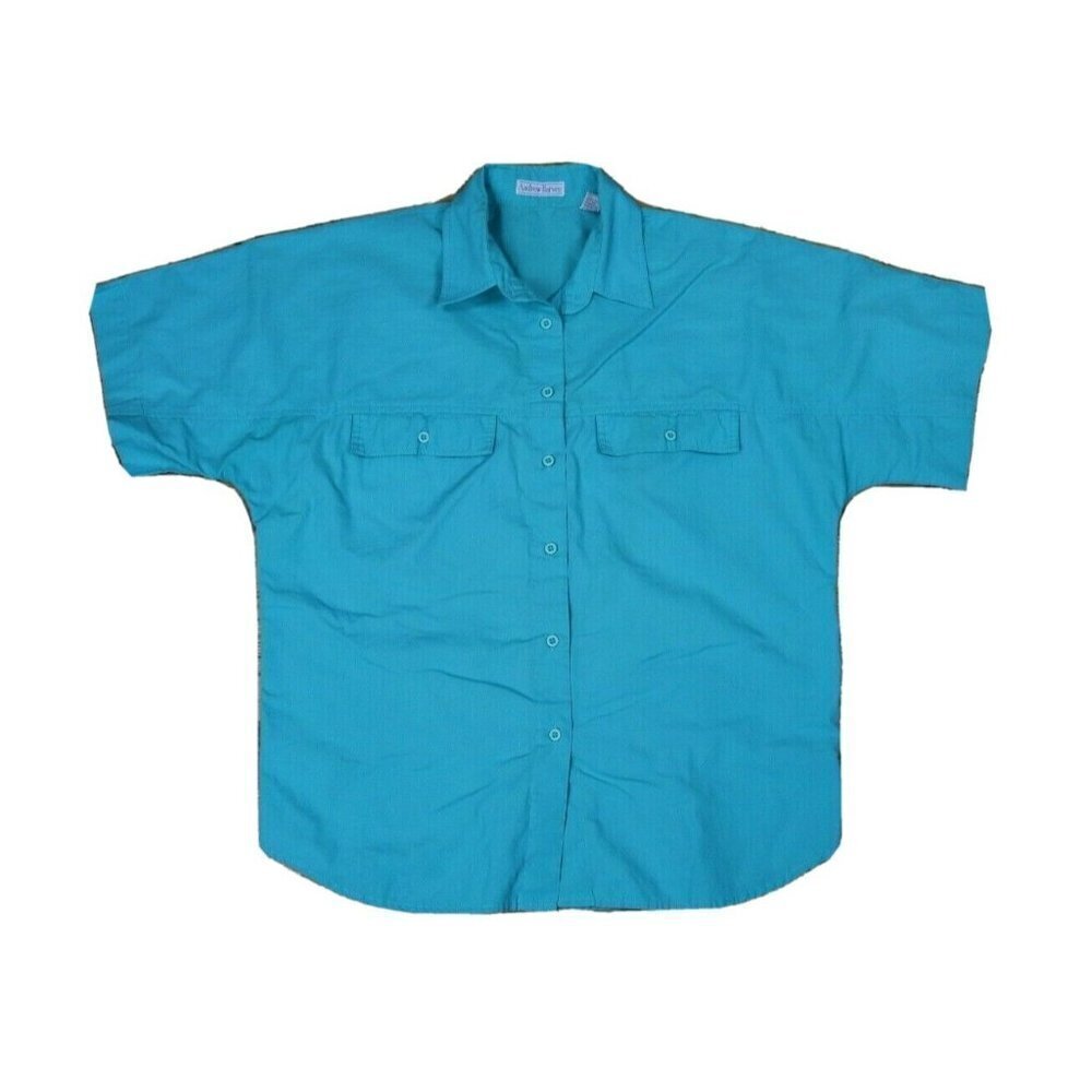 VINTAGE WOMEN'S ANDREW HARVEY GREEN BUTTON-UP TOP - SIZE 10